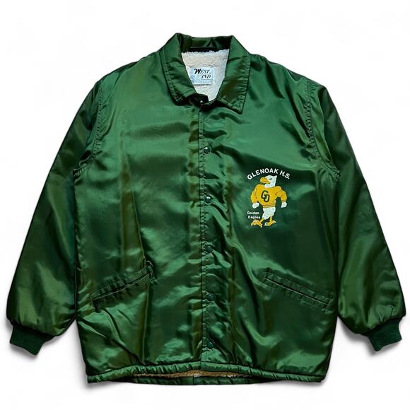 Vintage Green Sherpa Lined Coaches Jacket Golden Eagles Glen Oak HS Athletic L - Picture 1 of 11